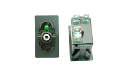 Part # V1D1AH0B-00000-000 (Contura Base, SPST, ON-NONE-OFF, 20A, 12V Rocker Switch, (1) 12V Green LED, (4) .250" Terminals)