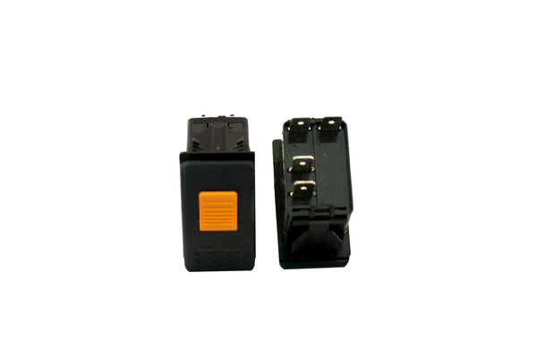 Part # V1D2HW6B-ADE00-000 (Contura Base, SPST, OFF-NONE-ON, 20A, 12V Locking Rocker Switch, (1) Amber Lit Bar, Black Actuator w Orange Locking Mechanism, (4) .250" Terminals)