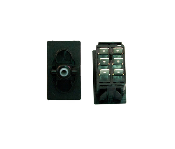 Part # VDD1S00B-00000-000 (Contura Base, DPDT, ON-NONE-ON, 20A, 12V Rocker Switch, Unlit, (6) .250" Terminals)