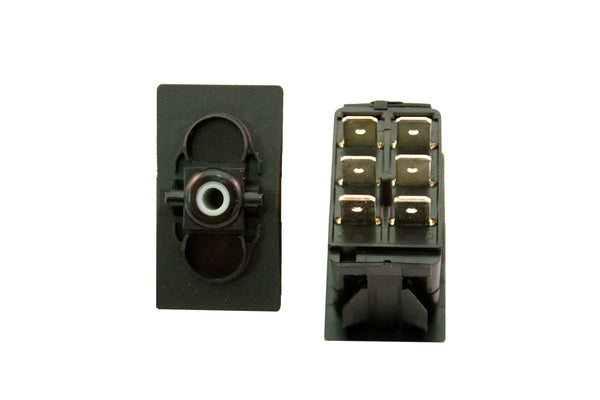 Part # VJD1S00B-00000-000 (Contura Base - DPDT, ON-OFF-ON, 20A, 12V Rocker Switch, Unlit, (6) .250" Terminals)